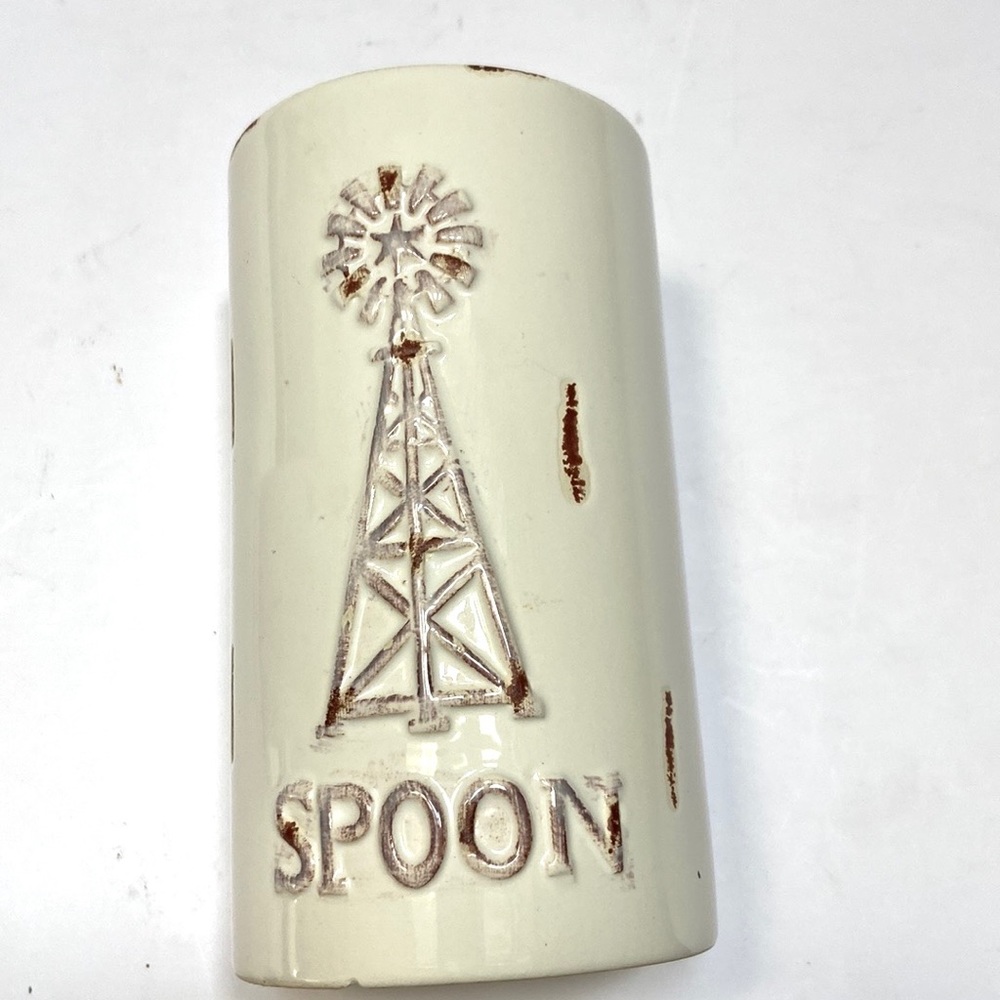 Rustic Embossed Ceramic Silverware Holder - Picture 3 of 8